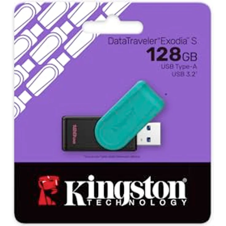 Kingston DataTraveler Exodia S USB-Stick, 128GB, USB 3.2 Gen 1, USB Type A, Schwarz/Türkis, Drehgelenk-Kappe, 5 Jahre Garantie – Bild 3