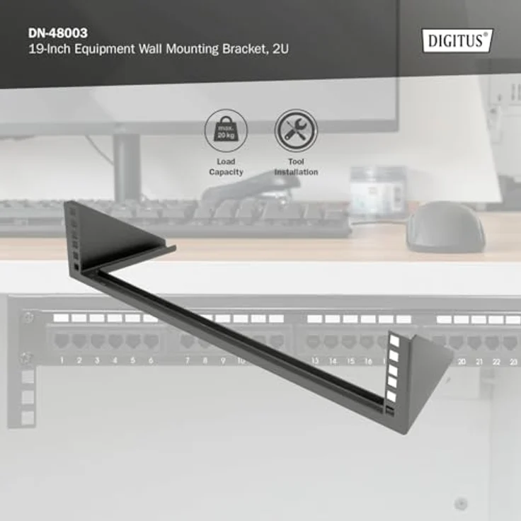 DIGITUS DN-48003 – 19-Zoll Rahmen – 2HE – Universal Wandmontage-Rahmen für 19" Equipment – Vertikal 105 x 504 x 151 mm – Schwarz – Bild 2