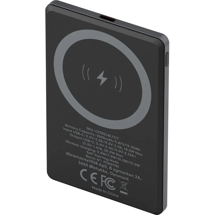 dbramante1928 re-charge Powerbank, 5000 mAh, 19.35 Wh, GRS-zertifiziert, Grau