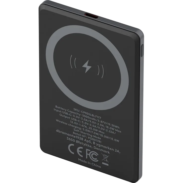 dbramante1928 re-charge Powerbank, 5000 mAh, 19.35 Wh, GRS-zertifiziert, Grau