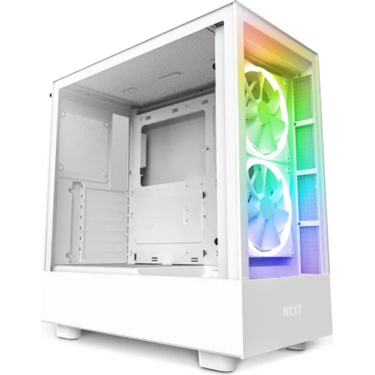 Nzxt H5 Elite - CC-H51EW-01 - Premium ATX Mid-Tower PC Gaming Gehäuse - Dual Tempered Glass Fenster - RGB Lüfter - Front I/O USB-C - Extra GPU - Wasserkühlung Ready - Weiß