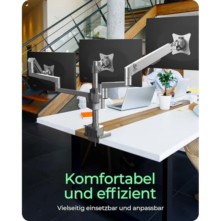 Icy Box IB-MS525-T, Monitorständer mit Tischhalterung für drei Monitore bis 30 Zoll, Silber, ergonomische Höhenverstellung, VESA 75x75mm/100x100mm – Bild 7