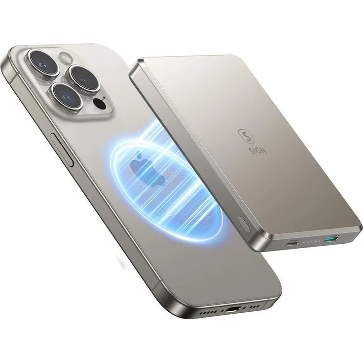 SIGN Ultrathin Magnetic Powerbank 10000mAh, 20W - Titanium, tragbare Ladegerät
