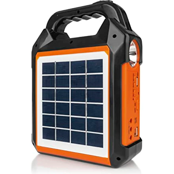 Easymaxx Solar-Power-Kit 09467, Powerbank 10000 mAh mit Solaraufladung, Schwarz, Orange, inkl. LED-Lampe und Lautsprecher – Bild 1