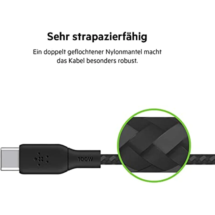 Belkin geflochtenes USB-C-USB-C Kabel 100W 2m schw. CAB014bt2MBK – Bild 5