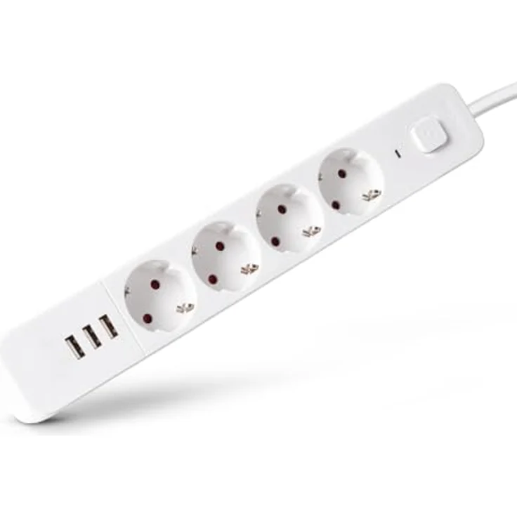 Entac Steckdosenleiste 4-Fach mit 3x USB-A Anschlüssen, 1,5m Kabel, Weiß für Zuhause und Büro – Bild 1