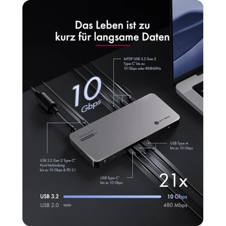 ICY BOX Diamond Dock 7402, 12-in-1 DockingStation Netzwerk-Switch, silber/schwarz – Bild 5