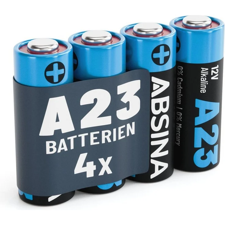 ABSINA ABSINA Batterie A23 Alkaline 12V 4er Pack Batterie, (1 St) mit hoher Kapazität und Temperaturfestigkeit, ideal für Garagentoröffner, Fernbedienungen und mehr – Bild 1