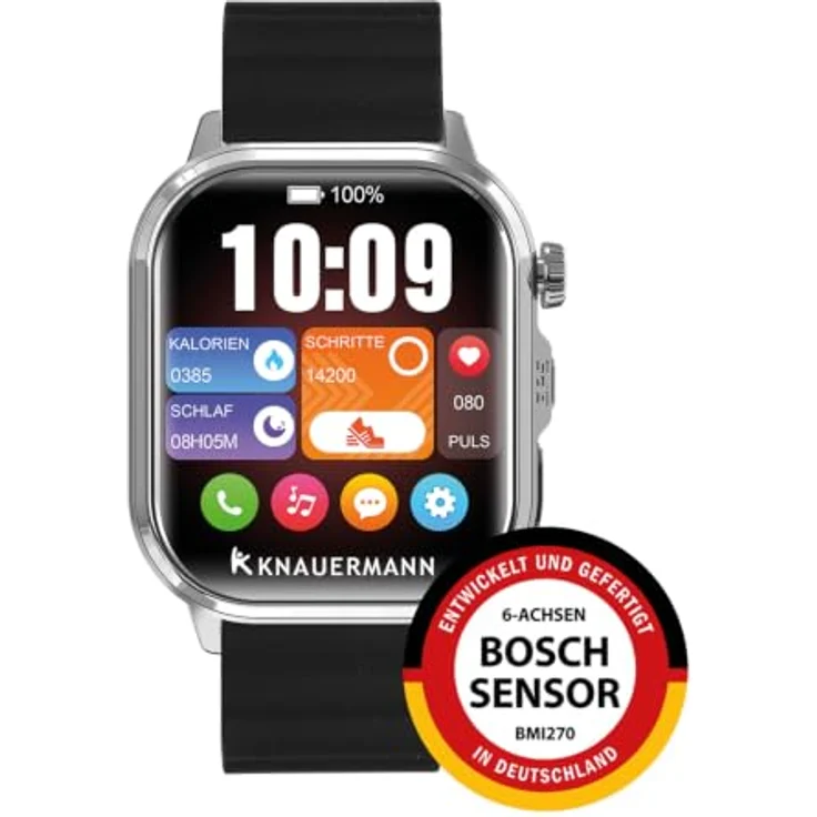 Knauermann PRO 4 Ultra Gesundheitsuhr, 1,95 Zoll AMOLED Display, GPS, EKG, 60+ Sportarten, 25 Tage Akku, Schwarz – Bild 2