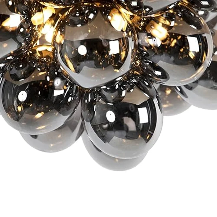Qazqa - Design Deckenleuchte schwarz mit Rauchglas 6 Lampen - Uvas Kugelförmig LED geeignet G9 – Bild 5