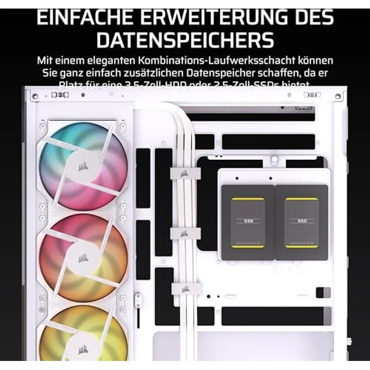 CORSAIR 2800X RS-R Micro-ATX-PC-Gehäuse mit 3 x 120-mm-ARGB-Rückwärtslüftern und gehärtetem Glas, Weiß – Bild 5