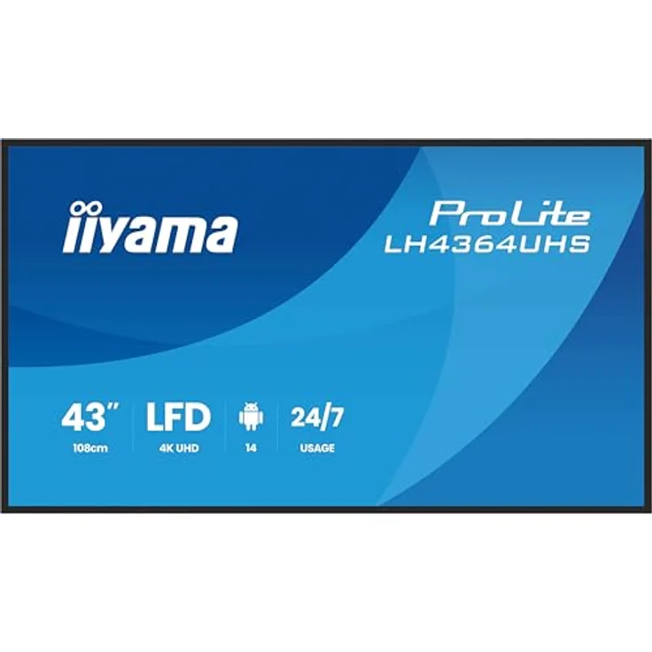 iiyama Prolite LH4364UHS-B1AG 43" 4K UHD Digital Signage Display, VA LED Panel, HDMI, USB-C, Android 14, brillante Bildqualität, schwarz – Bild 2