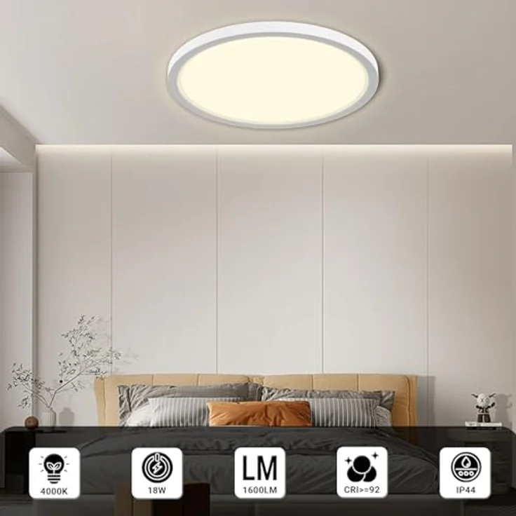 LQWELL® Deckenleuchte LED Deckenlampe, IP44 Wasserfest Badlampe Rund Flach 18W 4000K 1600LM Modern Schlicht Lampe Dünn für Wohnzimmer Badezimmer Schlafzimmer Küche Balkon Keller Büro in Weiß - Preisvergleich – Bild 3