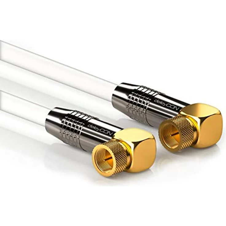 deleyCON 1,5m SAT Antennenkabel PREMIUM HDTV Satellitenkabel gewinkelt Koaxialkabel - F-Stecker (90° Grad) zu F-Stecker (90° Grad) - Weiß - METALL vergoldet – Bild 3