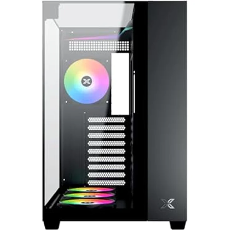 Xigmatek Aqua V, PC-Gehäuse Medium Tower mit 3 gehärteten Glas-Panels und 7 x 120mm ARGB-Lüftern, schwarz – Bild 2