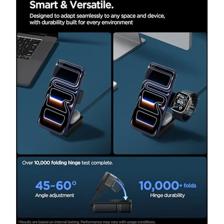 Spigen Essential Qi2.2 25W 3-in-1 MagSafe Ladestation für Apple Watch und iPhone, inkl. USB-C Kabel, induktive Ladestation, kabelloses faltbares Ladegerät für iPhone 17 16 Pro Max 17e – Bild 4