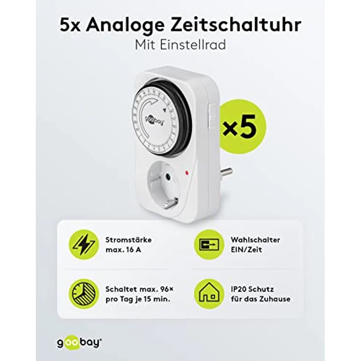 Goobay 5er Pack Zeitschaltuhr mechanischer Timer, 5) (Pack of 5) – Bild 2