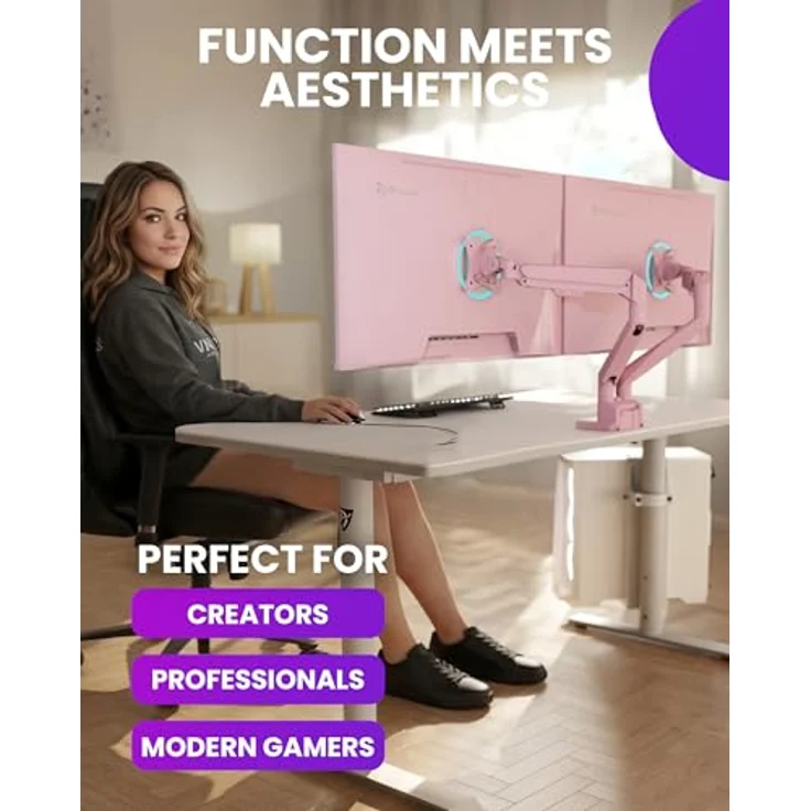 Arozzi Alzare Neo Duo Gas, Monitorarm für zwei Monitore, vollständig verstellbar, 32", violett – Bild 6