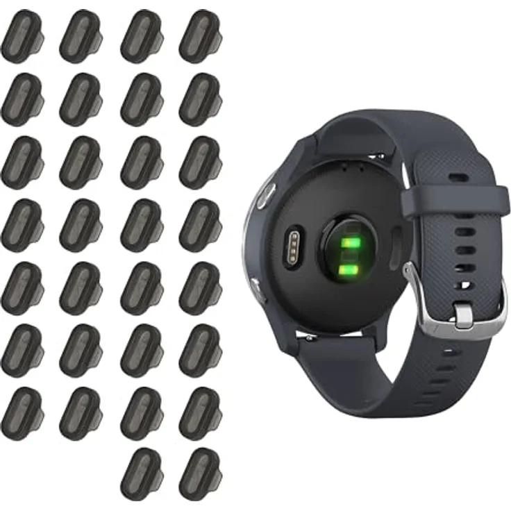 kwmobile 30x Staubschutz für Garmin Venu/Forerunner/Vivomove/Fenix - TPU Silikon Abdeckung in Schwarz, schützt Ladebuchse vor Staub und Schmutz