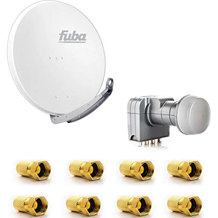 Fuba DAA 850 W Satellitenantenne 85cm Aluminium Weiß, Quad LNB für bis zu 4 Teilnehmer, HDTV, 4K, 3D-kompatibel, direktes Anschluss-System mit 8 F-Steckern – Bild 1