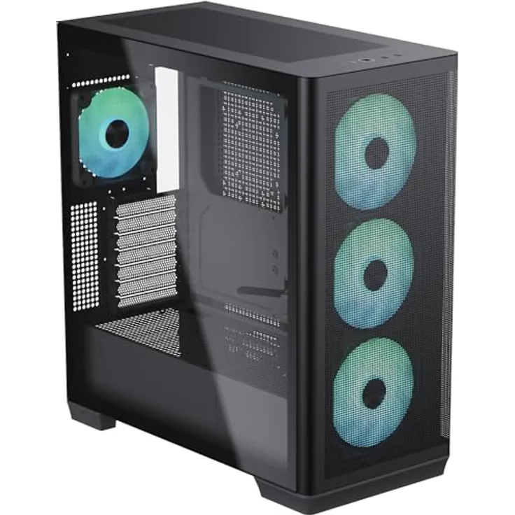 APNX C1 Mid-Tower ATX schwarzes PC-Gehäuse, 4 mitgelieferte High Airflow APNX FP1 ARGB-Lüfter, bis zu 11 Lüftersteckplätze, oben und seitlich 360 mm Flüssigkeitskühler-Unterstützung, 5-Port PWM ARGB