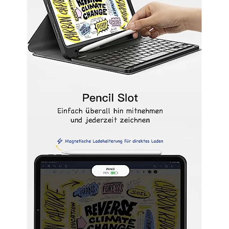 Inateck Tastatur Hülle kompatibel mit iPad 10 Gen. 2022, iPad Air 5/4 (2022/2020) 10,9 Zoll, iPad Pro 11 4/3/2/1, QWERTZ, mit Stifthalter, Abnehmbar, KB04002 (schwarz) – Bild 4
