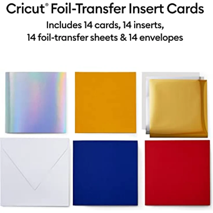 Cricut Insert Cards FOIL Celebration S40, Kartenset in Rot und Blau mit klebstofffreiem Design und weißen Umschlägen – Bild 2