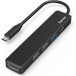 Hama USB C Hub, 5 Anschlüsse (USB C Adapter mit 480 Mbit/s High Speed, HDMI Splitter für 4K Qualität mit USB 3.0, Power Delivery), schwarz