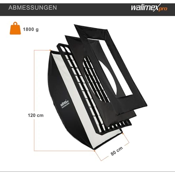 Walimex pro Studio Softbox 80x120cm, 360° drehbar, Schirmfunktion, inkl. Grid, Masken, Bowens Adapter, Transporttasche - ideal für Produkt- und Peoplefotografie – Bild 4