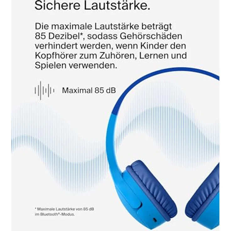 Belkin SoundForm Mini kabelloser Kinderkopfhörer mit Mikrofon, 30 Std. Wiedergabe, lustige Aufkleber - Blau – Bild 2