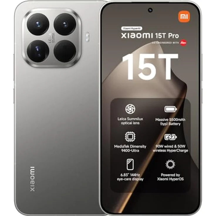 XIAOMI 15T Pro, Smartphone 12+512GB, 6,83" 144Hz Display, MediaTek Dimensity 9400+, 50MP Leica 5X Pro Teleobjektiv, Titan, 5500mAh, 2 Jahre Garantie – Bild 1