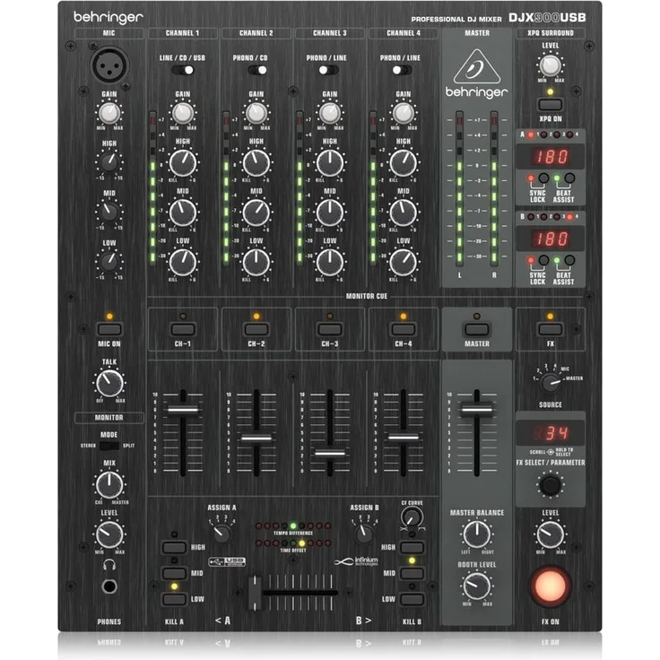 Behringer DJX 900 USB, 5-Kanal DJ Controller mit integrierten USB-Audio-Interface und 3-Band-Kill-EQs