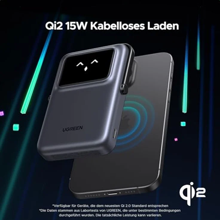 UGREEN UNO Wireless Powerbank 10000mAh Qi2 15W Magnetische Power Bank mit USB-C Schnellladefunktion 20W und Ständer kabellos MagSafe kompatibel mit iPhone 16 Pro Max/16 Pro/16/15/14/13/12 (Schwarz) – Bild 2