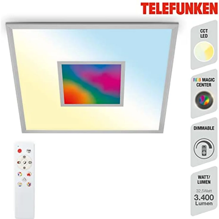 TELEFUNKEN - LED Panel RGB, LED Deckenleuchte CCT, Deckenlampe RGB Centerlight, Regenbogeneffekt, Dimmbar, Silberfarbig – Bild 2