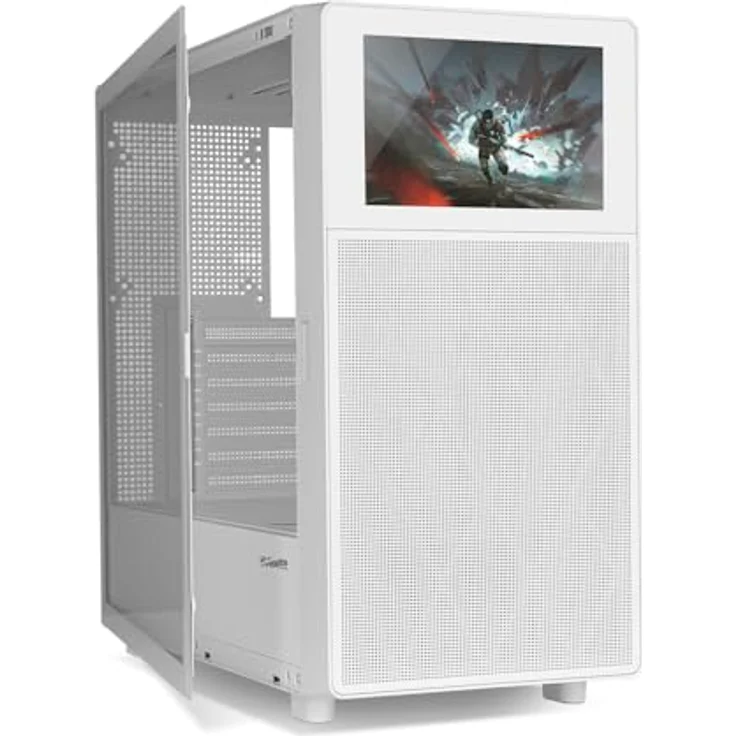 NOX XTREME PRODUCTS Hummer BIOS Semitower ATX | M-ATX | ITX, anpassbares 8"-LCD-Display, Frontblende aus Metallgewebe, gehärtete Glas-Seitenwand, Platz für 11 Lüfter, USB-C und 3.0, Weiß – Bild 3