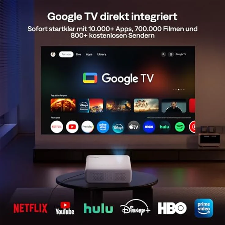 Aurzen Eazze D1G Beamer, 4K Smart Projektor mit Google TV, Autofokus, Trapezkorrektur, DoIby Audio, WiFi & Bluetooth, Weiß – Bild 2