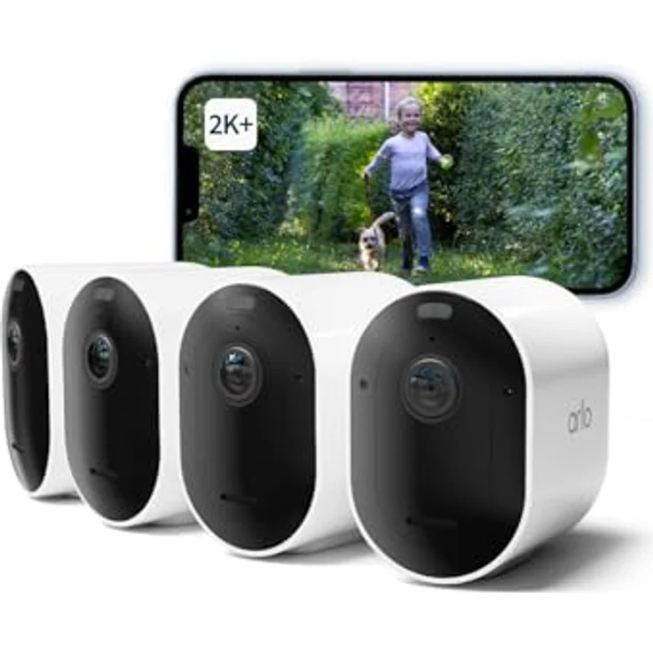 Arlo Pro 5 Überwachungskamera Aussen WLAN, 2K+ HDR Video, Kabellos, Verbesserte Farbnachtsicht, 160° Blickwinkel, Spotlight, 2-Wege Audio, Alarm Sirene Secure Testzeitraum, 4er Set, Weiß – Bild 1