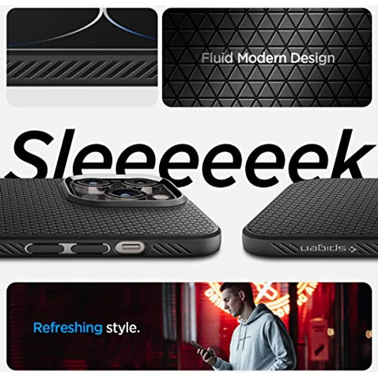 Spigen für iPhone 14 Pro Liquid Air Hülle Case Handyhülle - Matte Black - Gemustertes TPU, Air Cushion Technologie, Truss-muster und Spider Web, Schutzrand – Bild 3