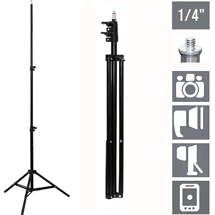 TronicXL 210cm Hohes Stativ Tripod für Kamera Licht Actioncam Webcam Ständer Halterung Tripod 1/4" hoch 2,1m Dreibein Studio – Bild 4