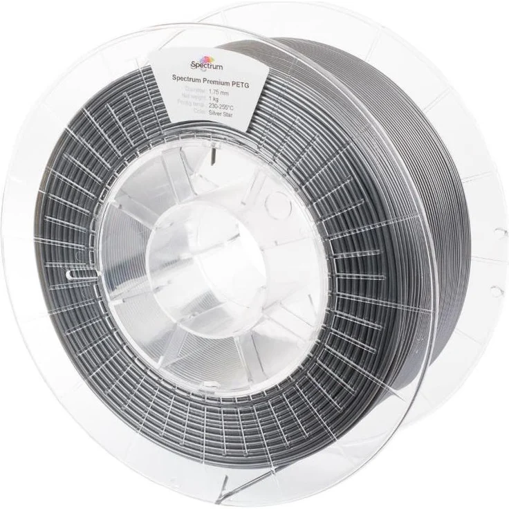 Spectrum PETG Silver Star 1,75 mm 1 kg, geruchsneutrales 3D Filament mit hoher Klarheit und Schlagfestigkeit, Silber