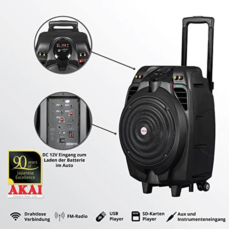 Akai SS023A-X10 Bluetooth-Lautsprecher, 50 W, 20 - 20000 Hz, 71 dB, 500 W, Kabellos, Schwarz – Bild 3