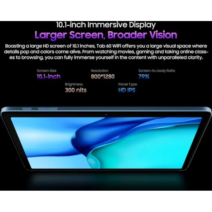 Blackview TAB 60, 10,1 Zoll Android 15 Tablet PC in grau, 12GB RAM + 128GB ROM (erweiterbar bis 2TB), Octa-Core, WiFi 6, 1280 x 800 HD, 5100mAh Akku, Dual-Kamera, Face ID – Bild 5