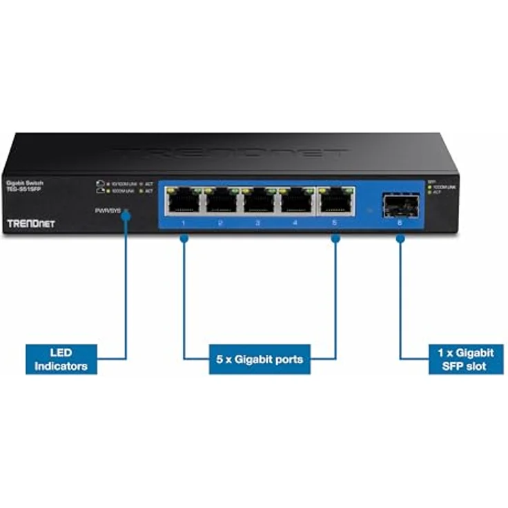 TRENDnet 4-Port Gigabit Switch mit SFP-Slot, 10 Gbps Schaltkapazität, Lüfterloses Design, Metall Gehäuse, Magnetische Befestigung, TEG-S51SFP – Bild 5