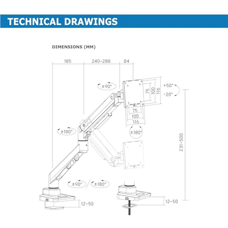Edbak EDBAK Monitor Halterung mit Gasfeder für 19-49 Zoll Bildschirm, VESA 75/100mm, Neigbar, Schwenkbar, Drehbar, Ergonomischer Bildschirmhalterung - Halterung hält bis zu 20 kg – Bild 4