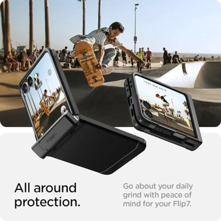Spigen Tough Armor Pro MagFit Hülle für Samsung Galaxy Z Flip 7, MagSafe kompatibel mit Kickstand und Scharnierschutz - Schwarz – Bild 3
