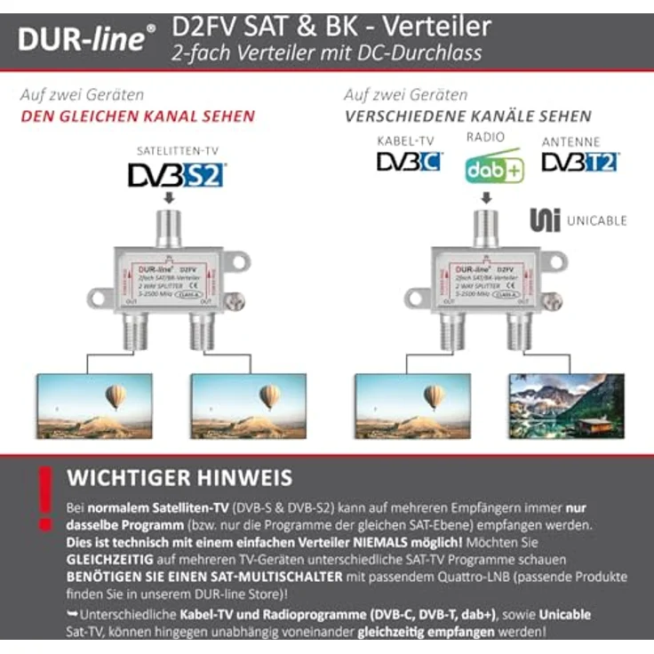 Dur-line BK-SAT- Verteiler 2-fach Frequenzbereich: 5 - 2500 MHz mit DC-Durchgang Schirmungsmaß: 100 dB – Bild 6