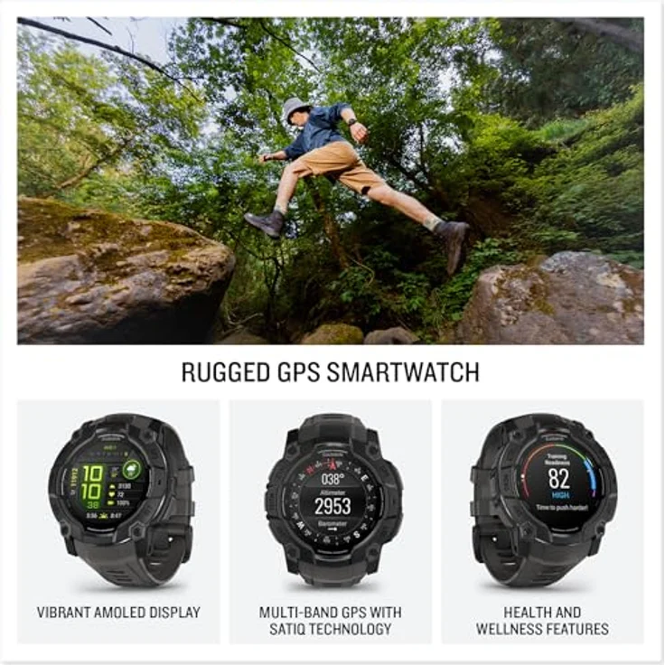 Garmin Instinct 3 50mm AMOLED GPS-Smartwatch, wasserdicht, mit LED-Taschenlampe, Pulsmessung und smarten Features, schwarz – Bild 2