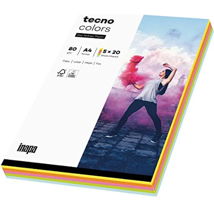 inapa farbiges Kopierpapier tecno Colors mixed pastell: 80 g/m², A4, 100 Blatt