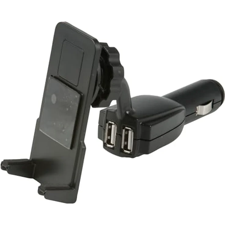 All Ride Handyhalter Auto mit 2 USB-Anschlüssen, Auto-Ladegerät 12V/5V-1A, universeller Smartphone-Ständer, schwarz – Bild 1