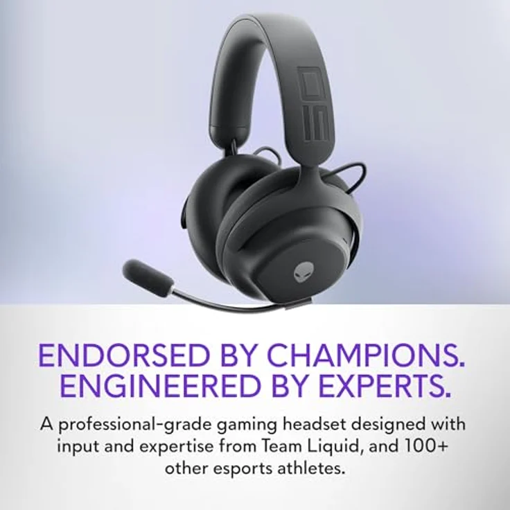 Alienware Pro Wireless-Gamingheadset – Kabellos, 50-mm-Graphen-Treiber, KI- & ANC-Geräuschunterdrückung, Dual-Mikrofone, E-Sport-optimiert, Dark Side of the Moon – Bild 2